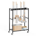 BORISI Broom And Mop Holder, Movable Broom Closet Storage Cabinet, Cleaning Cart with Mop Hanger Gripper Rack, Janitorial Cart, Utility Carts, Laundry Room Organization Home Essentials - size: Medium