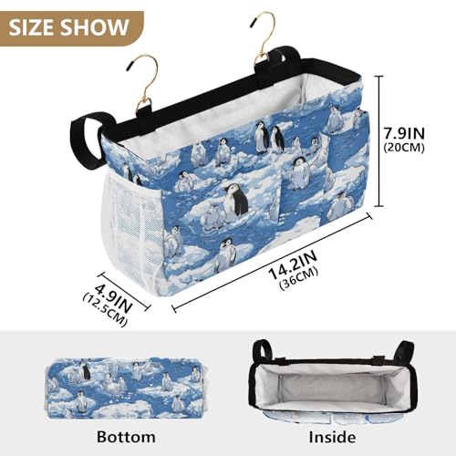 Bedside Caddy Hanging Bunk Bed Caddy Bed Organizer Hanging Pocket with 2 Hooks Bedside Storage Organizer Pocket Bag Holder Blue Penguins Ice Floes Snow Water - color: Blue Penguins Ice Floes Snow Water