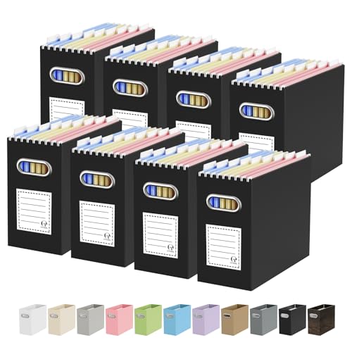 Oterri File Organizer Box, Portable Collapsible Cardboard File Folder Organizer with Handle for Letter Size Hanging Files, Document Storage Box for Home Office & Classroom (8 Packs, Black) - color: Black, size: Letter Size - 8 Packs