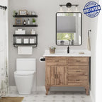 QEEIG Bathroom Floating Shelves Over Toilet - Wall Mounted Shelf Toilet Paper Storage Farmhouse 16 inch Set of 3, Black (027-40B3)