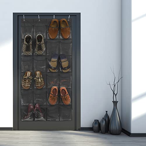 Simple Houseware 24 Pockets Large Clear Pockets Over The Door Hanging Shoe Organizer, Dark Gray (56" x 22.5") - color: Dark Gray, size: Extra Large Pockets
