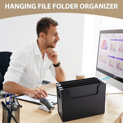 2 Pcs Portable Desktop File, Side Handles, Filing Organizer, Hanging File Folders, Letter Size for Schools Office Home (Black) - color: Black