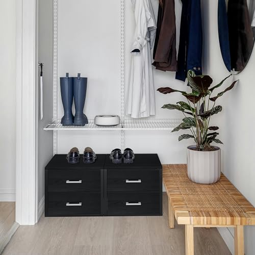 BOLUO Stackable Storage Drawers Closet Organizers and Storage Fabric Black 2 Drawer Dresser for Bedroom 2 Packs Modern - color: Black, size: M(11.2"D x 15.2"W x 16.1"H)
