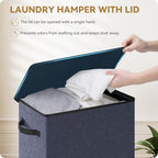 SOLEDI Slim Laundry Hamper with Lid, Narrow Laundry Basket with Removable Bags, Dirty Clothes Hamper with handle, Small Hamper perfect for Laundry room, Bathroom, Bedroom, Small spaces. 70L Navy Blue - color: Navy Blue, size: 70L
