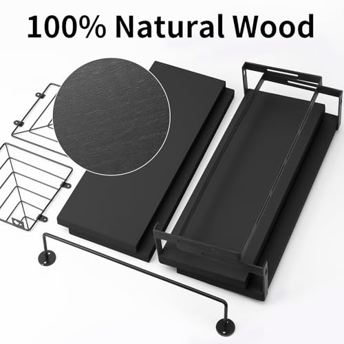 Fixwal 3+1 Tier Wall Mounted Bathroom Shelves Over Toilet, Rustic Wood Floating Shelves with Metal Frame and Towel Bar for Bathroom, Kitchen, Bedroom, Living Room (Black) - color: 5-black