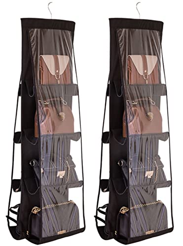 AARAINBOW 2 Packs Hanging Handbag Purse Organizer, Purse Bag Organizer Storage, 8 Pockets Hanging Bag Organizer for Closet Rack, Wardrobe Closet Space Saving Purses Holder, 41L*13.5W (B, 2 Black) - color: B 2 Black