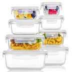 Vtopmart 8 Pack Glass Food Storage Containers with Airtight Lids, Glass Meal Prep Containers, Lunch Office Meal for Microwave, Oven, Freezer and Dishwasher, BPA Free - color: White
