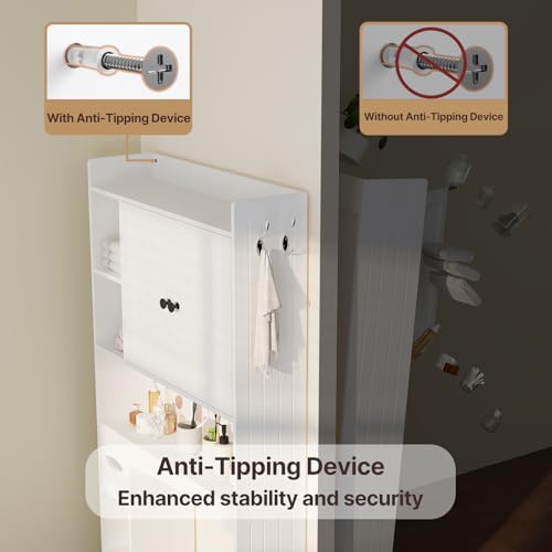 Gizoon 66''H Over The Toilet Storage Cabinet, Over Toilet Storage Cabinet White, Over Toilet Bathroom Organizer, with 2 Doors, Adjustable Shelf, for Bathroom, Laundry, White - color: White