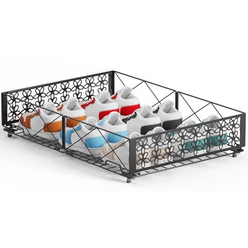 Under Bed Storage with Wheels, Rollable Under Bed Storage Container, Foldable Metal Under Bed Organizer for Bedroom Clothes Shoes Blankets Storage (1black, Black) - style: 1 Pack