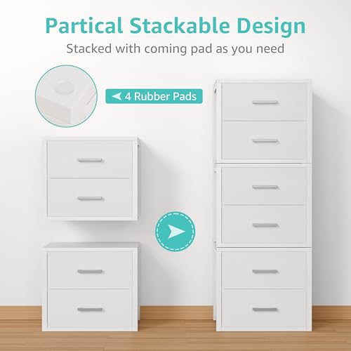 BOLUO Stackable Storage Drawers Closet Organizers and Storage Fabric White 2 Drawer Dresser for Bedroom Modern - color: White, size: M(11.2"D x 15.2"W x 16.1"H)
