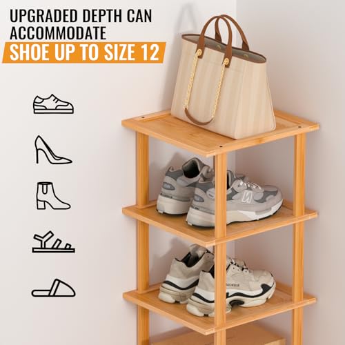 MHXW SXPN Bamboo Free Standing Shoe Rack Shelf Multi Tier Tall Wooden Stackable Shoes Rack Organizer for Closet Front Door Entrance Narrow Vertical Shoe Storage (Nature, 12 Tiers) - color: Nature, size: 12 Tiers