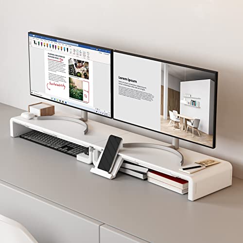 Monitor Stand Riser, Klearlook Foldable Computer Monitor Riser, Height Adjustable Computer Stand, Desk Shelf Riser with Storage Drawer & Tablet Phone Stand for Computer, Desktop, Laptop (White 2 Pack) - color: White 2 Pack