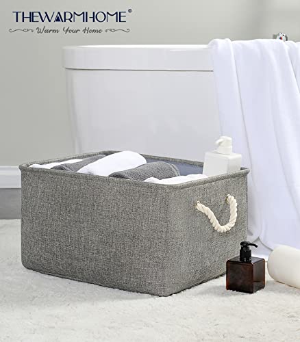 TheWarmHome Fabric Storage Bins Baskets for Organizing, Large Sturdy Storage Basket W/Handles, Decorative Foldable Storage Baskets for Shelves Closet Nursery Toy (X Large - 3 Pack 17.7L×13.8W×9.8H) - color: Grey, size: 3PCS/X Large -17.7Lx13.8Wx9.8H