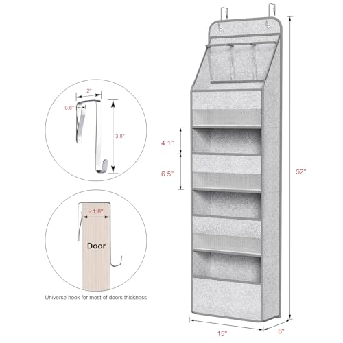 Univivi 5-Shelf Door Storage Over Door Hanging Organizer with 4 Large Pockets and 3 Small PVC Pockets Nursery Closet Cabinet Wall Mount Hanging Storage Organizers for Baby Nursery (Grey Pattern) - color: Grey Pattern, size: 5 LAYER