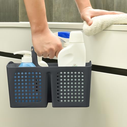 Portable Shower Caddy Basket with Compartments, Plastic Divided Cleaning Caddy Organizer Storage Tote with Handle for Bathroom, College, Dorm Room Essentials, Dark Gray - color: Dark Gray