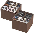 SpaceAid Shoe Organizer for Closet, 2 Pack Foldable Shoe Storage Containers Baskets Boxes Bins w/Adjustable Dividers, Fits 16-32 Pairs, Brown - color: Brown