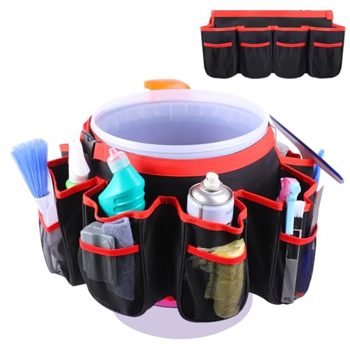 Portable Bucket Cleaning Tool Organizer,5 Gallon Bucket Holder Cleaning Supplies,Foldable Wash Tool Caddy Organizer More Mesh Pockets for Housekeeping,Easy to Use