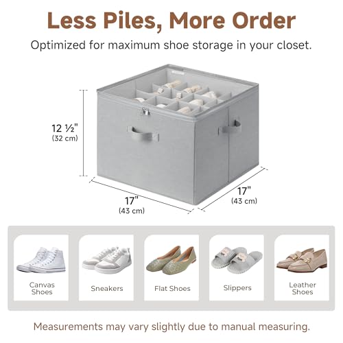 StorageWorks Shoe Organizer for Closet, Fits up to 16 Pairs, Shoe Cubby Storage Containers with Adjustable Dividers and Clear Cover, Grey - color: Grey, size: Medium