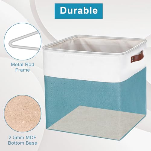 Bagnizer 13x13 Cube Storage Bins, Collapsible Fabric Storage Box, 4 Pack Closet Baskets with Handles for Organizing, Shelf, Toys, Clothes, Home, Office, Nursery (Teal&White) - color: Teal / Off-White, size: Cube - 13"x13"x13"