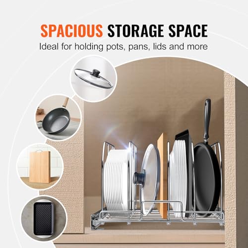 VEVOR Pan and Pot Rack, Expandable Pull Out Under Cabinet Organizer, Cookie Sheet Baking Pans tray Organization, Adjustable Wire Dividers, Steel Lid Holder for Kitchen Cabinet & Pantry Storage, 13.8"W - size: 12 inch, style: Single Tier