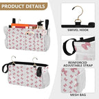 Bedside Caddy Hanging Storage Bag Pink Bows Print Bedside Organizer Caddy for Bunk, Dorm Room, Hospital Beds - Place Magazines / Remotes / Keys