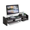 Computer Monitor Riser, 2 Tier Wooden Stand With Two Layer Storage Rack, Black Desktop Organizer for PC/Laptop, Home & Office