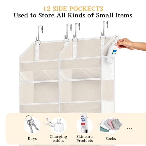 Ofiray-home Over the Door Organizer 6 Tiers, Extra Large Behind Door Storage of 12 Compartments,80 lbs Weight Capacity Hanging Storage Organizer with Clear Window Kids Toys, Shoes, Diapers,Beige - color: Cream - 6 Tiers