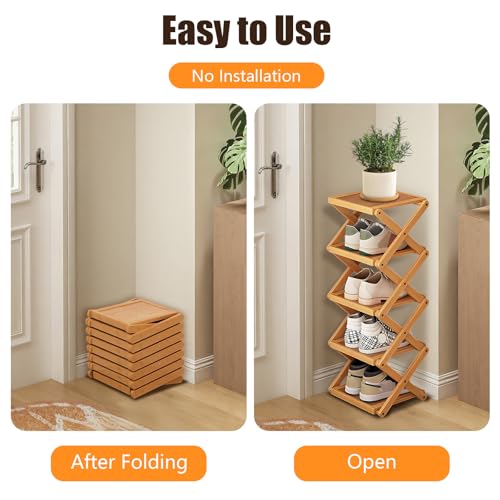 YYW Shoe Rack, Foldable Bamboo Shoes Shelf, Freestanding Shoe Storage Organiser for Entryway, Bedroom, Closet, Hallway - Functional, Natural Shoe Rack (Original, 3 Layers) - color: Original, size: 3 layers