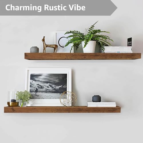 QEEIG Floating Shelves for Wall 39.4" Long - Wall Mounted Shelf Bathroom Kitchen Living Room Bedroom Farmhouse Home Decor Display Bookshelf Large 39.4 x 9.3 inch Set of 2, Rustic Brown (008-100BN) - color: A. Brown, size: 39.4"