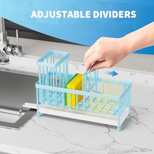 Cisily Sponge Holder for Kitchen Sink, Sink Caddy Organizer with High Brush Holder, Kitchen Countertop Organizers and Storage Essentials, Rustproof 304 Stainless Steel (Blue, 9.25″) - color: Blue