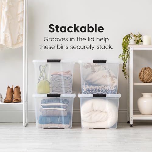 IRIS USA 72 Qt Stackable Plastic Storage Bins with Lids, 6 Pack - BPA-Free, Made in USA - See-Through Organizing Solution, Latches, Durable Nestable Containers, Secure Pull Handle - Clear - color: Clear, size: 72 Qt, style: 6 Pack