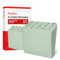 Staples A–Z Index File Guides, Letter Size, Light Green, Durable Alphabetical Filing Tabs for Drawers, Cabinets & Office Organization – 25/Set