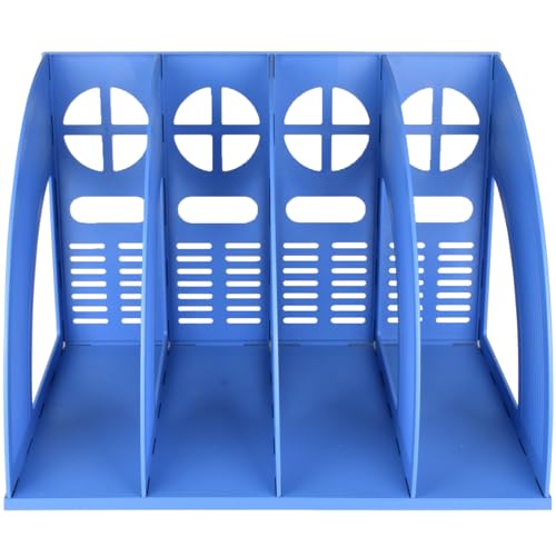 SAYEEC Sturdy Magazine Holder Plastic 4 Compartment Desk File Organizer Vertical Documet A4 File Divider Paper Storage Magazine Rack for Office Home School Organizer Box(Bule) - color: Blue-4 Sections