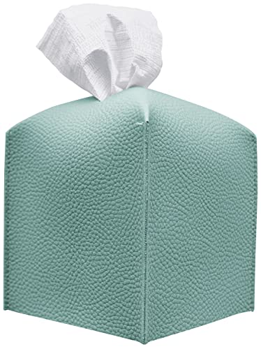 Carrotez Tissue Box Cover, [Refined] Modern PU Leather Square Tissue Box Holder - Decorative Holder/Organizer for Bathroom Vanity Countertop, Night Stands, Office Desk & Car 5"X5"X5" - Mint - color: Tiffany Mint, size: [Square]