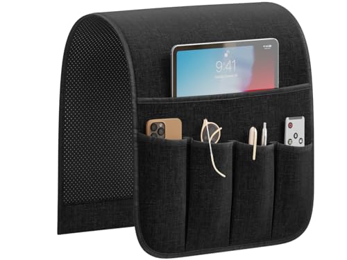 Sofa Armrest Organizer Non-Slip Remote Control Holders for Recliner Couch Chair Armchair Caddy with 5 Pockets for Table,Cell Phone,Ipad,Magazines,Books (Black, 13 x 35 Inch) - color: Black, size: 13 x 35 Inch