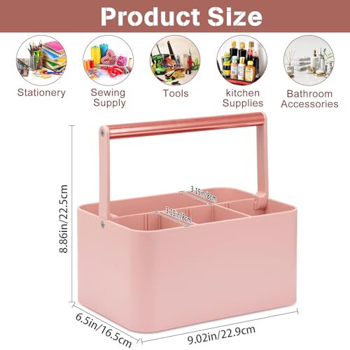 Multipurpose Caddy Organizer with Handle and Adjustable Divider, Portable Art Supply Storage Organizer for Art Craft Supplies, Dorm, Office, Bathroom, Shower, Cleaning, Makeup (Rose Gold) - color: Rose Gold
