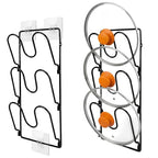 2 Pack Pot Lid Organizer Rack for Cabinet Door/Wall, 6-Tier Pot Lid Holders inside Cabinet Door, No Drilling Adhesive Wall/Door Mounted Rustproof Pots and Pans Lid Organizers for Kitchen Storage Black