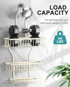 Shower Caddy Hanging - Never Rust Shower Hanging Organizer - Aluminum Over the ShowerHead Caddy with Soap Basket and 6 Hooks for Razor/Sponge (Milky White) - color: Milky White