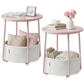 SONGMICS HOME Small Side Tables, Round End Tables, 2 Tier Nightstands with Basket, U Shaped Steel Legs, Easy Assembly, for Living Room, Bedroom, Set of 2, Pink and White - color: Pink + White, size: 2 pack