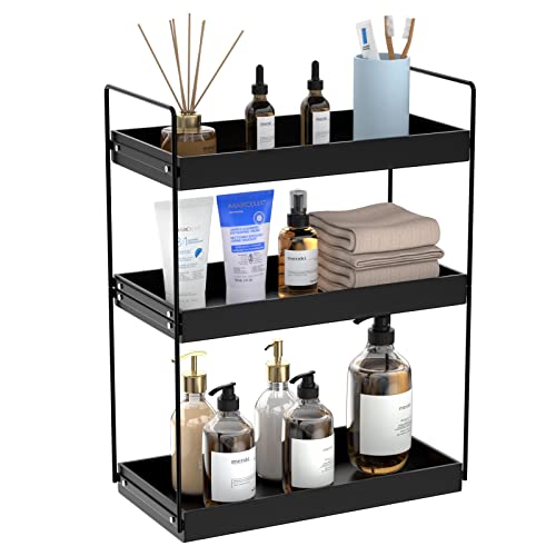 Bathroom Countertop Organizer, 3 Tier Metal Vanity Counter Skincare Shelf, Matte Black Under Sink Standing Rack With Acrylic Tray, Home Storage Holder For Lotion Makeup Cosmetics Perfume Spice - color: Black, size: 3 Tier