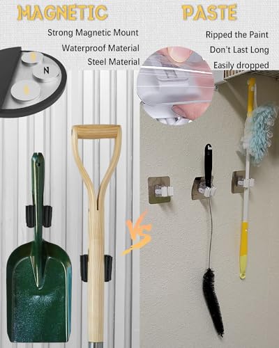 Magnetic Broom Holder, Steel Mop Mount No Drilling Magnetic Holder for Garage Tools, Anti-Slip Utility Mount for Garage, Kitchen, Laundry Tools Organizer and Management - 5 Pack/Black - size: 5 pack-Black