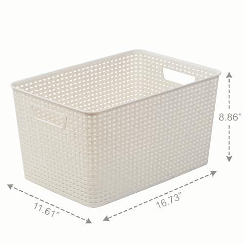 BINO | Plastic Storage Baskets, 22 Liter - 3 Pack, Natural | THE WOVEN COLLECTION | Storage Basket for Shelves | Woven Storage Baskets for Organizing Bins | Pantry Shelf Organizer | Container Bin - color: Natural, size: 22L | 3-Pack