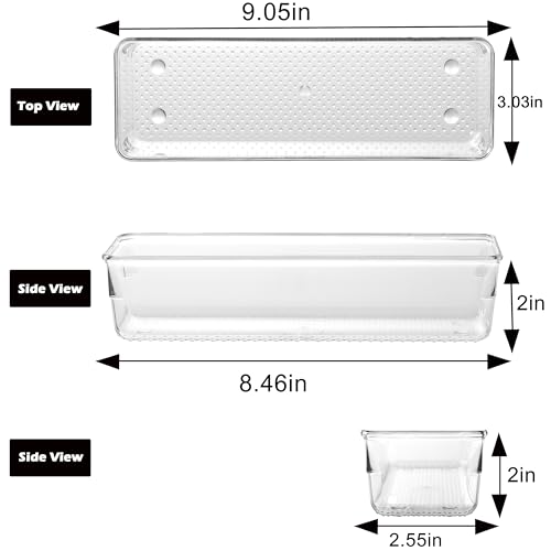 6 Set Clear Plastic Junk Drawer Organizer Vanity Curlery Utensil Makeups Organizer for Kitchen 9''X 3'' - size: 6 Pack 9"x3" Clear Plastic