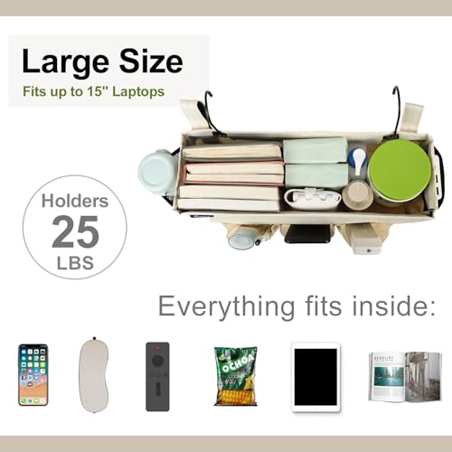 Surblue Bedside Organizer with Hook Caddy Hanging Storage Bag with Adjustable Straps and Water Bottle Holder for Home, College Dorm, Bunk Bed Accessories, Crib, Hospital Bed, Beige - color: Beige