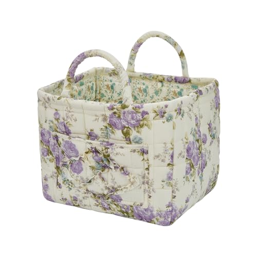 Quilted Laundry Basket with Handles, Aesthetic Collapsible Fabric Storage Basket for Clothes, Diapers & Toys - Multi-Purpose Boho Organizer Tote for Car, Home & Picnic (D) - color: D