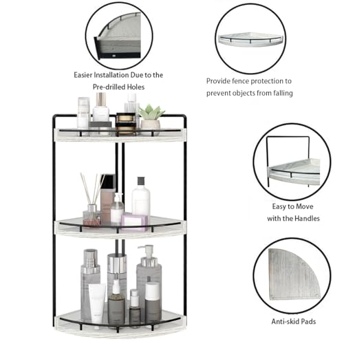 Dorhors 3-Tier Corner Bathroom Organizer Countertop for Storage,Vanity Tray,Wood Counter Organizer for Kitchen,Bathroom,Dresser (Rustic White) - color: Rustic White