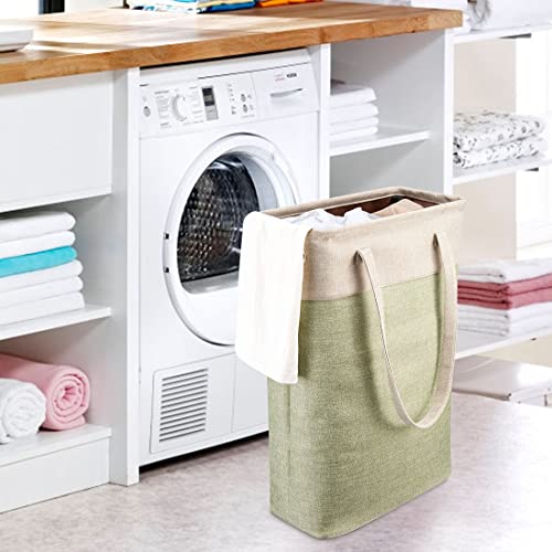 i BKGOO Laundry Basket with Handles Beige&Green Slim Laundry Bin Collapsible Dirty Clothes Basket Narrow Laundry Bag Foldable Dirty Hamper for Camping, Dorms, Apartments - color: Beig&Green