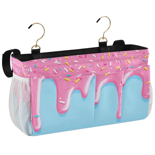 Bedside Caddy Hanging Bunk Bed Caddy Bed Organizer Hanging Pocket with 2 Hooks Bedside Storage Organizer Pocket Bag Holder Cartoon Dripping Frosting - color: Cartoon Dripping Frosting