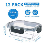 GULFLIN 12 Pack 22oz Glass Meal Prep Containers, Food Storage Containers with Lids, Air-Tight, Leak-Resistant, Freezer to Microwave Safe - Grey Set - color: 22oz,Same Size - 12 Pack,Grey Set