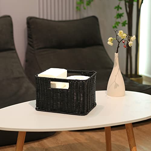 HOONEX Large Wicker Baskets for Storage, Woven Plastic With Dual Handles, Set of 3, Black - color: Black, size: 17"D x 12.2"W x 7.5"H